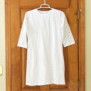 NWT TRACY NEGOSHIAN dress size XS white cotton eyelet mini